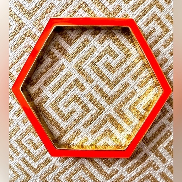 Designer Kate Spade Bracelet Bangle Orange Enamel & Gold Tone Hexagon Rare 5374 - Picture 1 of 8